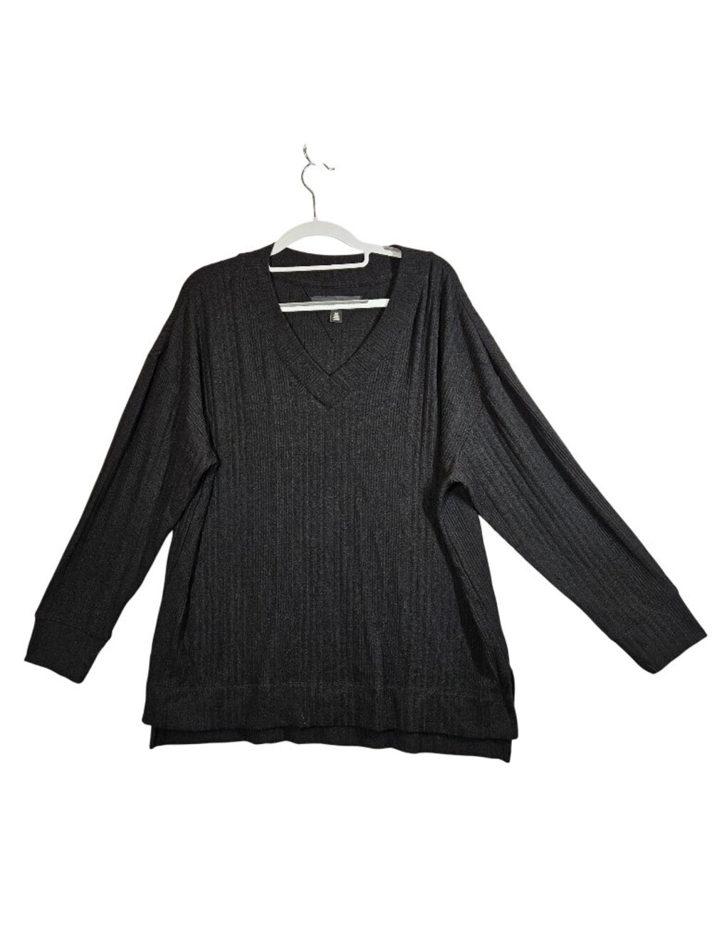 Andrew Marc Pullover Sweater Womens Large Ribbed V-Neck Black Career Casual
